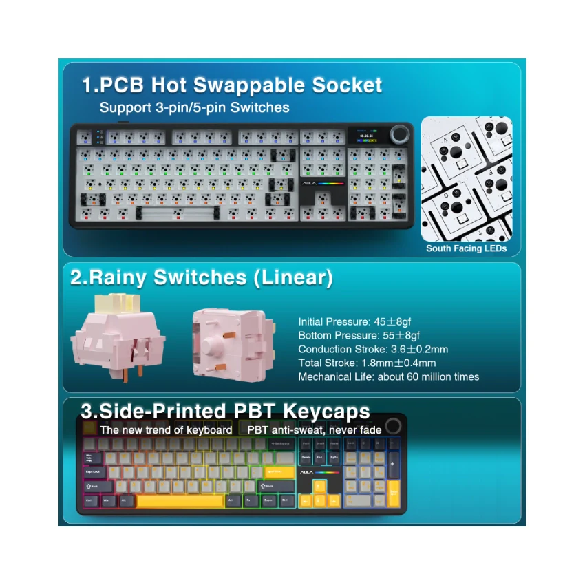 AULA F108 Pro Full Size vision Knob Keyboard - Image 11