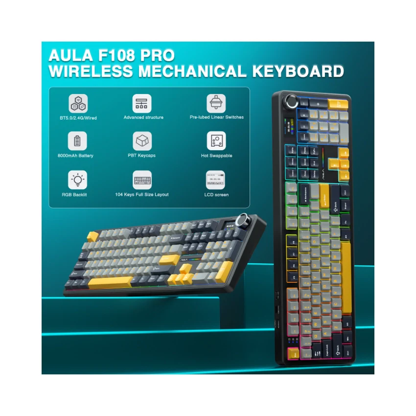 AULA F108 Pro Full Size vision Knob Keyboard - Image 12