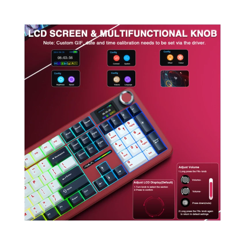 AULA F108 Pro Full Size vision Knob Keyboard - Image 24