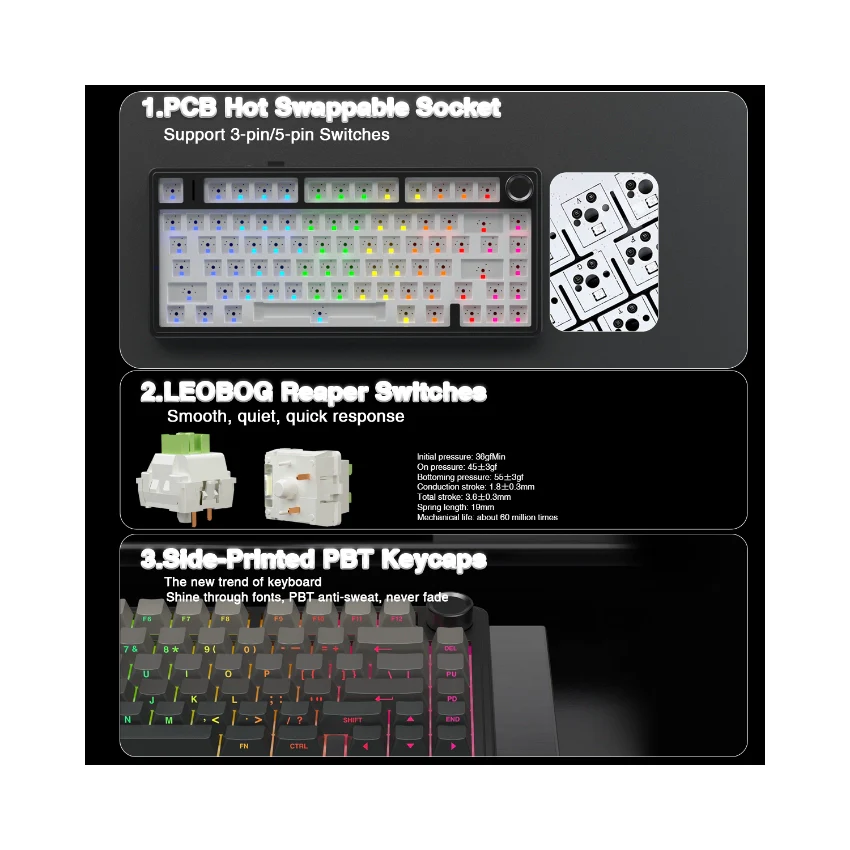 AULA F75 Pro Knob Side-Printed Mechanical Keyboard - Image 10