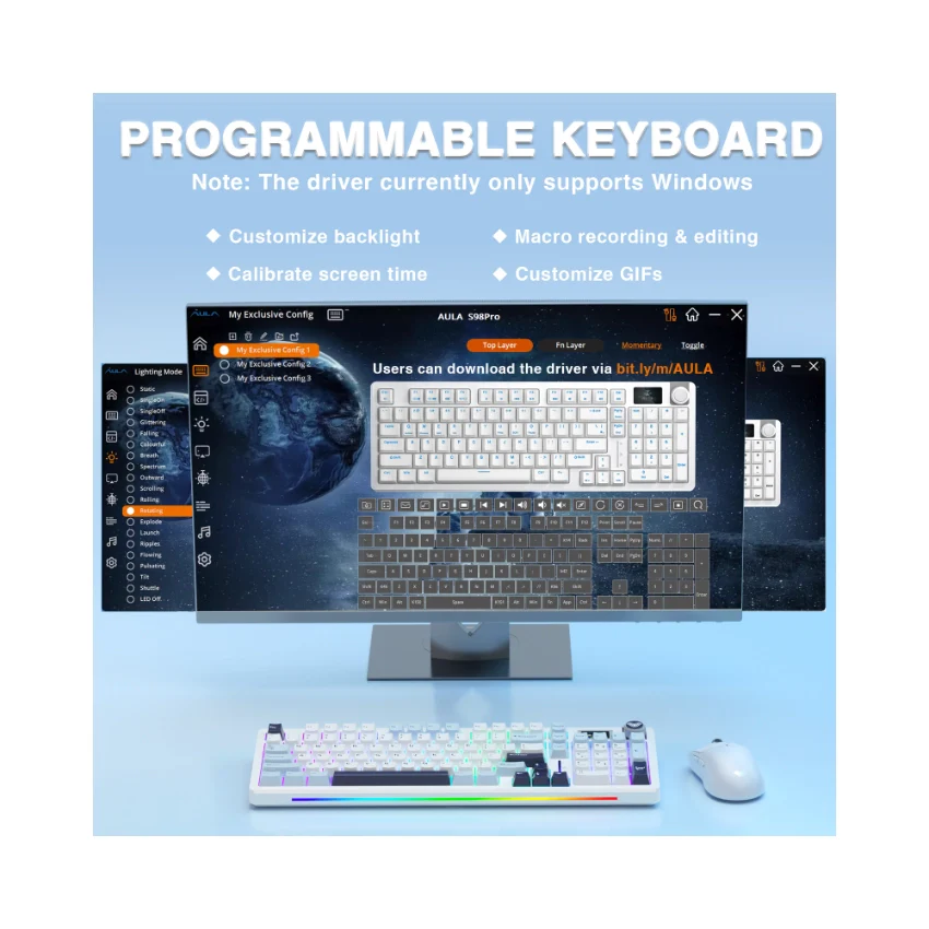 AULA S98 Pro Mechanical Keyboard With Knob& LCD Screen - Image 17